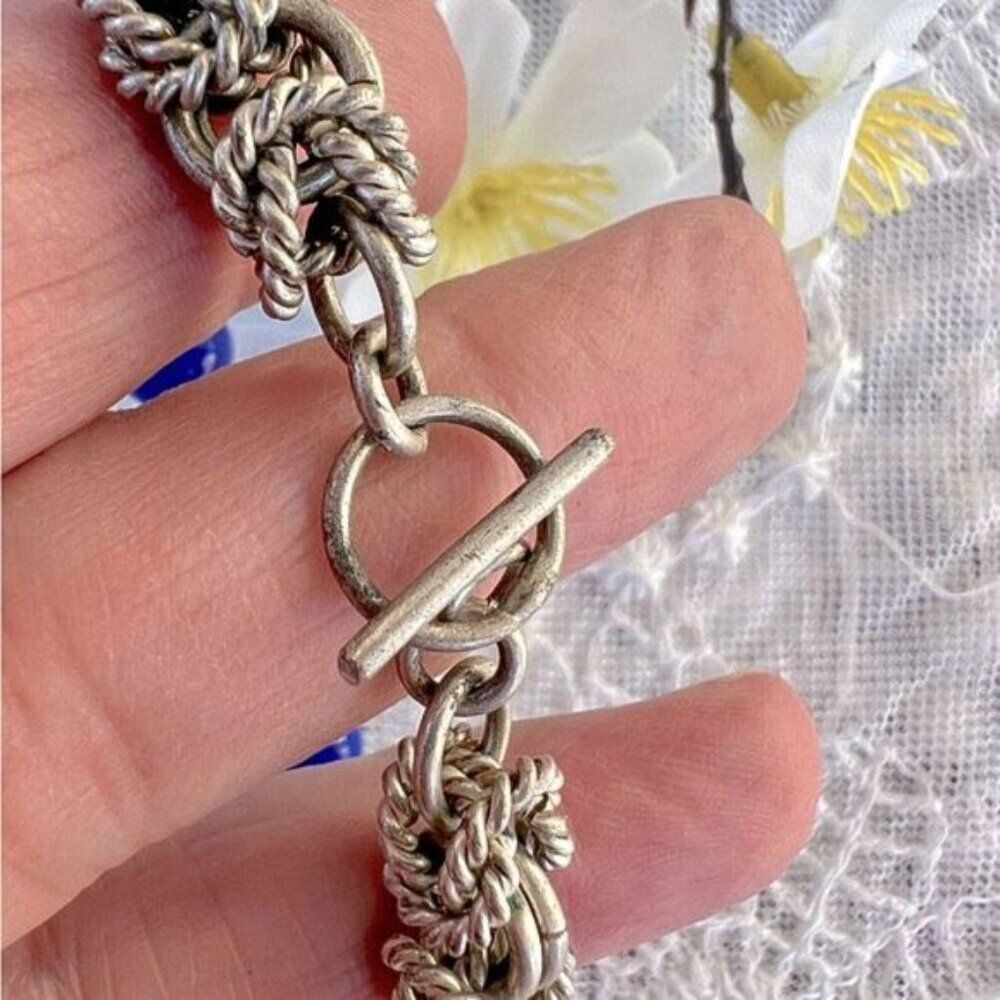 Vintage Art Deco Cobalt Blue Bead & Chrome Byzantine Knot Bracelet Jakob Bengal - Picture 3 of 6